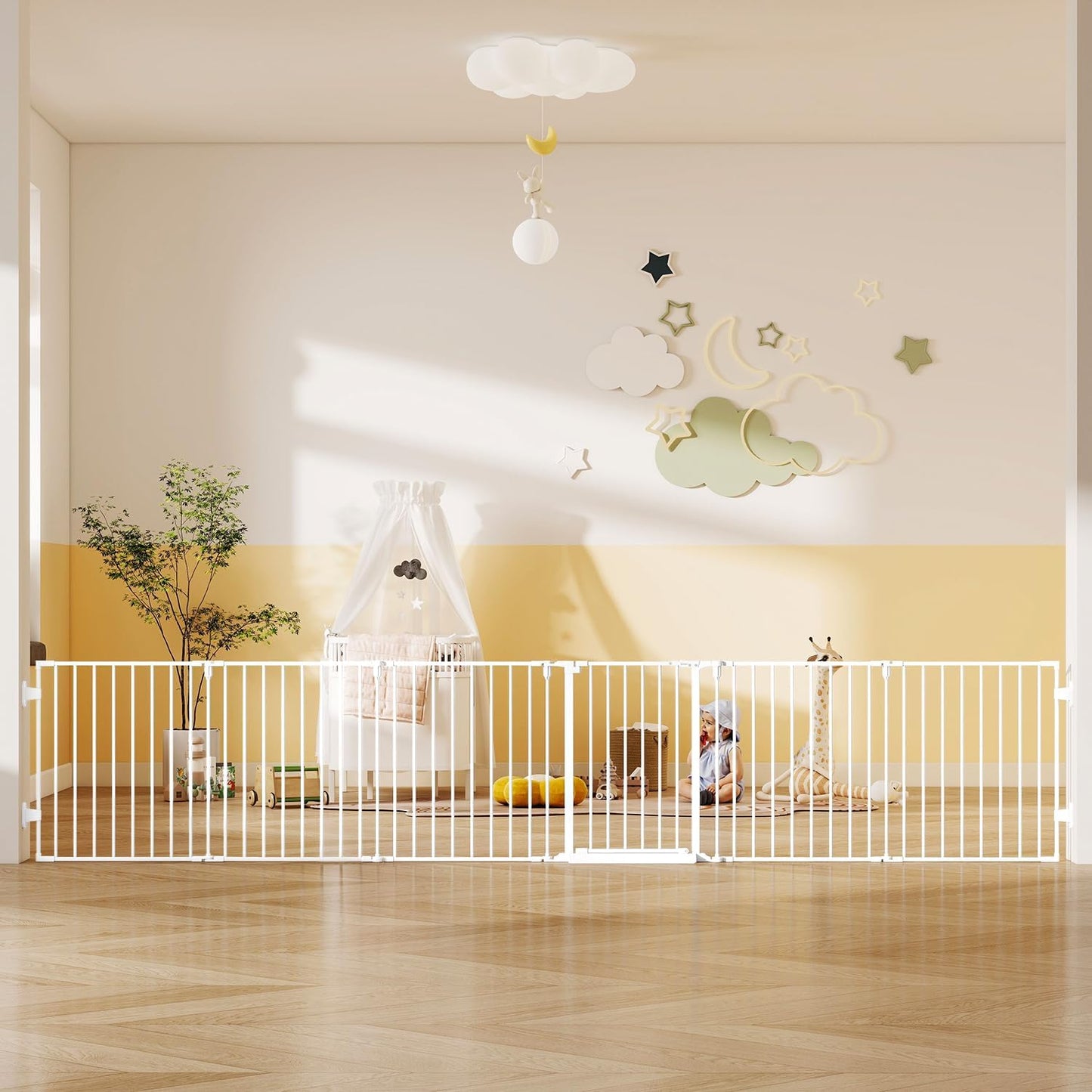 29.4-78" Extra Wide Baby Gate, Long Dog Gates Indoor for Doorways Stairs, Essential Large Safety Gate for Child Toddler with Anti-Trip Pedal, Adjustable Pet Gate, 28" Tall 3 Metal Panels Black