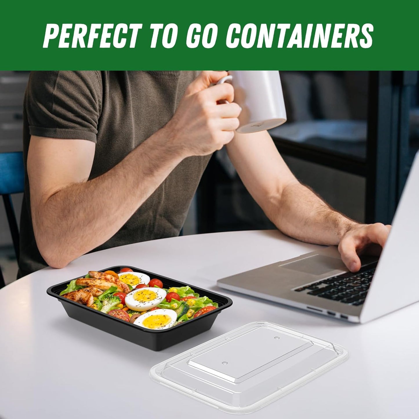 Dealusy 50 Pack (100-Piece) 24 oz Meal Prep Containers Reusable with Lids, Sturdy Leakproof & Food Safe, Microwave, Freezer, Dishwasher Safe Prep Containers, To Go Take Out Plastic Food Storage