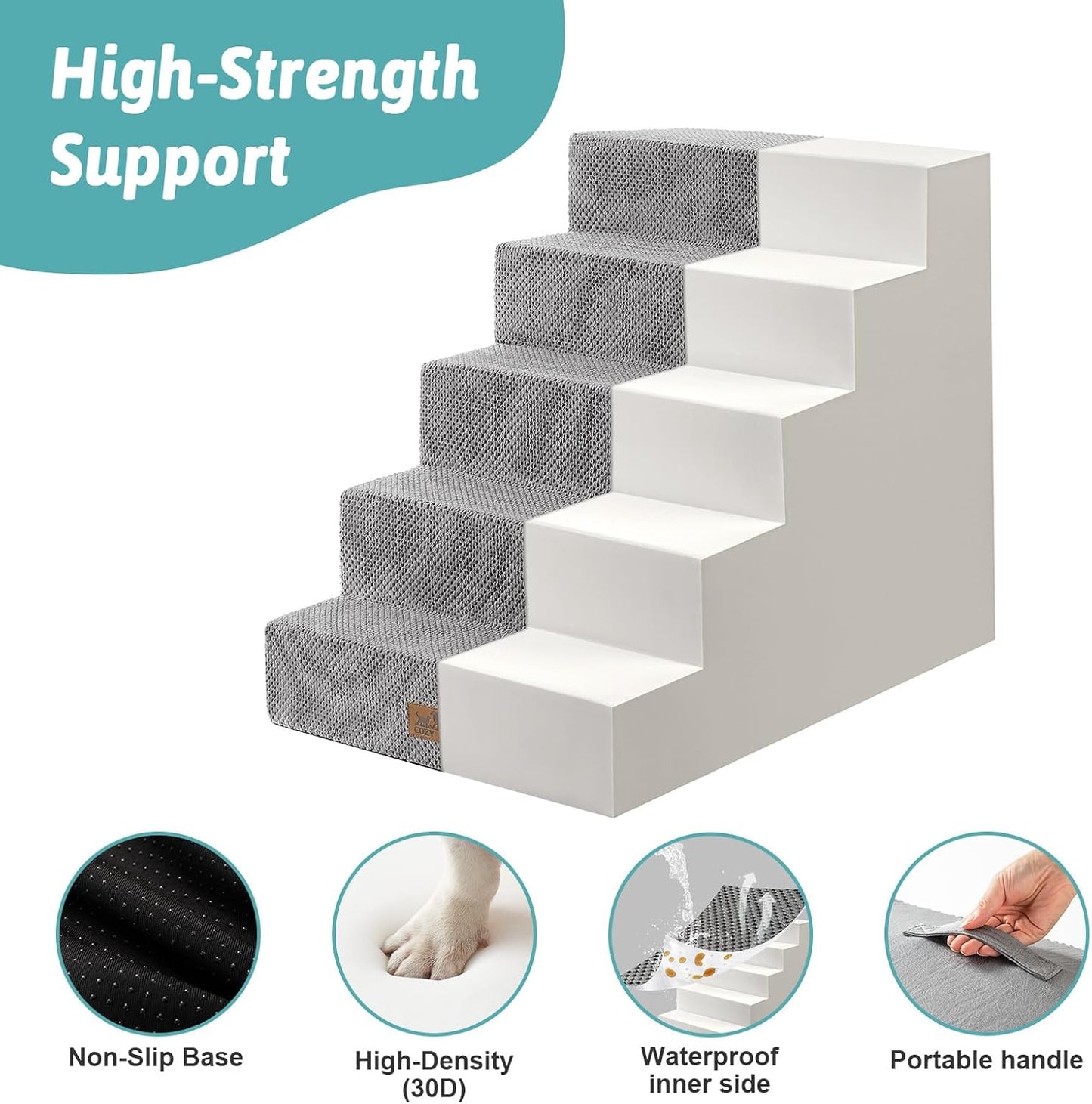COZY KISS Dog Stairs for Small Dogs, 4 Tier Wider Pet Stairs for Couch and Beds, 17.7" H Non-Slip Dog Steps for Old Cats, Puppy, Small Medium Dogs, 17.7x23.6x17.7 inch, Beige