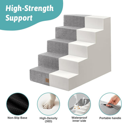 COZY KISS Dog Stairs for Small Dogs, 4 Tier Wider Pet Stairs for Couch and Beds, 17.7" H Non-Slip Dog Steps for Old Cats, Puppy, Small Medium Dogs, 17.7x23.6x17.7 inch, Beige