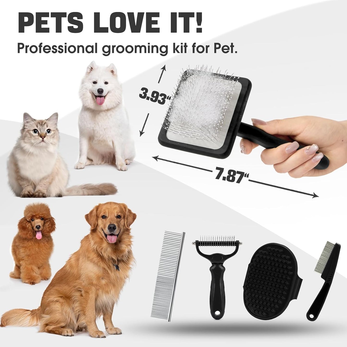 Bonteck Dog Slicker Brush for Dogs Grooming Kit 5PCS | Large Dog Brush for Goldendoodles Poodles Doodles | Long Pin Haired Brush | Poodle Brushes and Comb (Purple)