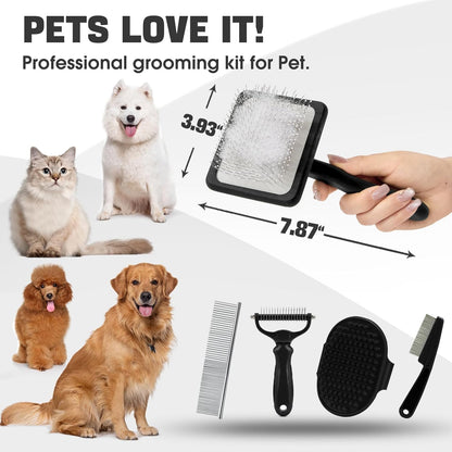 Bonteck Dog Slicker Brush for Dogs Grooming Kit 5PCS | Large Dog Brush for Goldendoodles Poodles Doodles | Long Pin Haired Brush | Poodle Brushes and Comb (Purple)