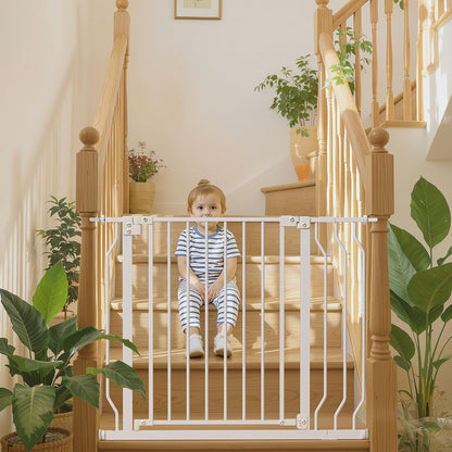 29-43" Baby Gate for Stairs, Baby Safety Essentials, Auto Close Gate for Doorways, Easy Install Pressure Mounted Dog Gate Indoor, Pet Gates for Dogs, White
