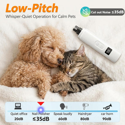 Ultra Quiet Dog Nail Grinder with LED Light, Cats & Dog Nail Trimmers, Anti-slip Dog Nail Clippers, High Speed Grinder for Cats, Small Medium Large Dogs, 3-Speed Adjustable, Replacement Grinding Heads