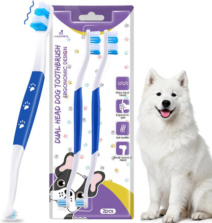 Dog Toothbrush – Newly Upgraded Dual-Head Design with 60° Wavy Bristles – Gently Surrounds Teeth for Deep Cleaning and Plaque Removal – Non-Slip Handle, Ideal for Daily Pet Dental Care (Pink, 1-Pack)