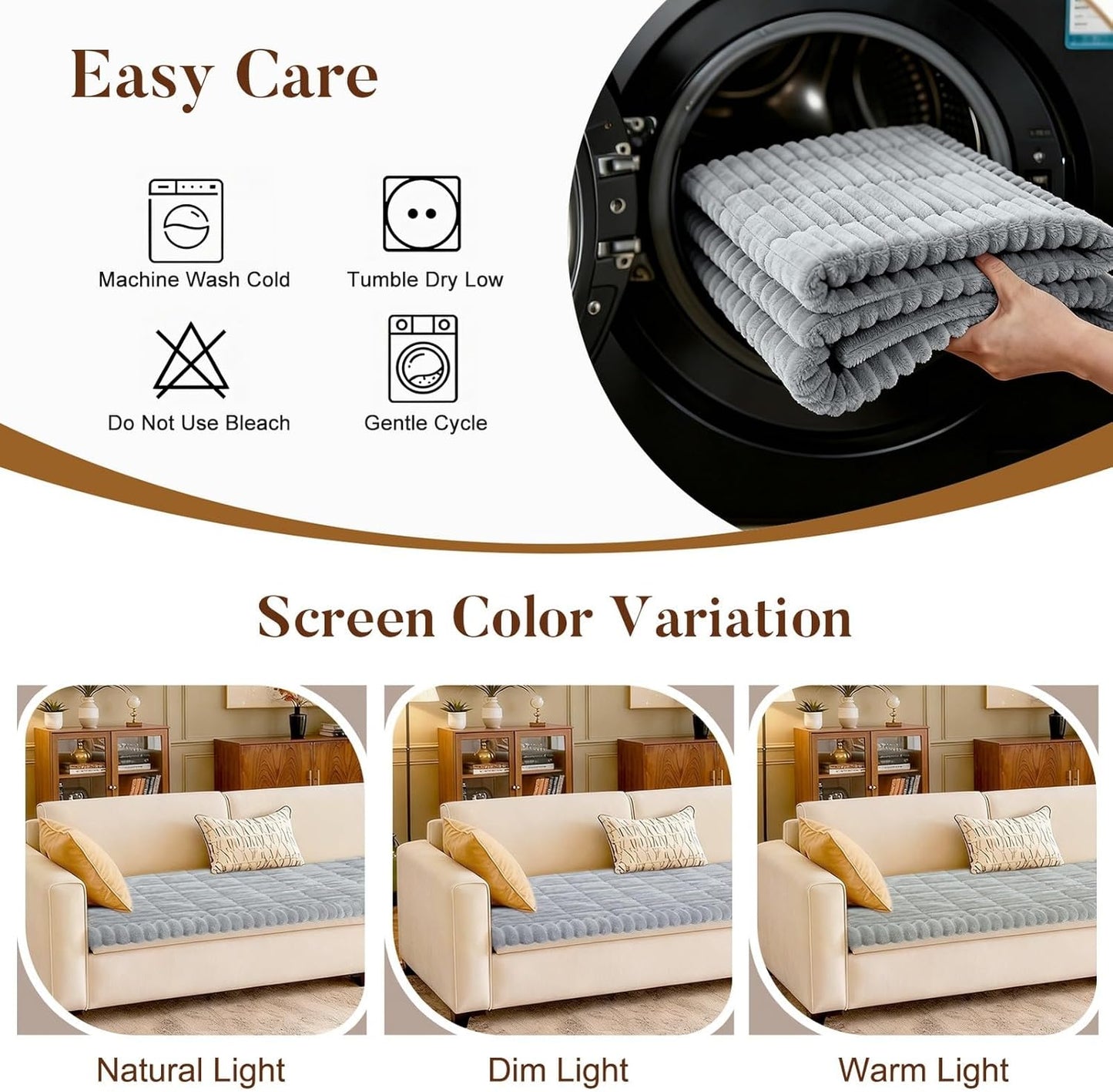 SearchI Couch Covers for Dogs Washable, Non Slip Fuzzy Pet Couch Cover for Sofa, Thick Soft Sofa Covers Couch Protector for Dogs Pet Friendly(Grey, 27.6" x 70.9")