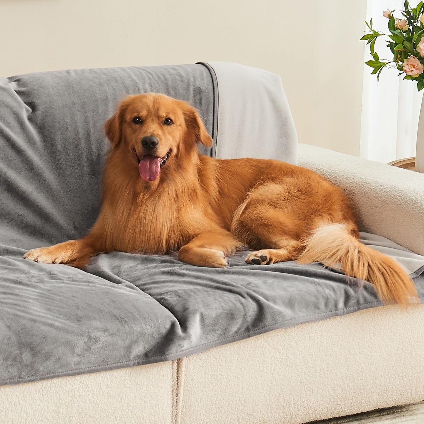 Waterproof Blanket 60"x80" for Adults, Reversible Waterproof Bed Cover for Dogs Cats Pets, Soft Leakproof Blanket for Bed Couch Sofa Furniture Protector, Dusty Pink/Off White