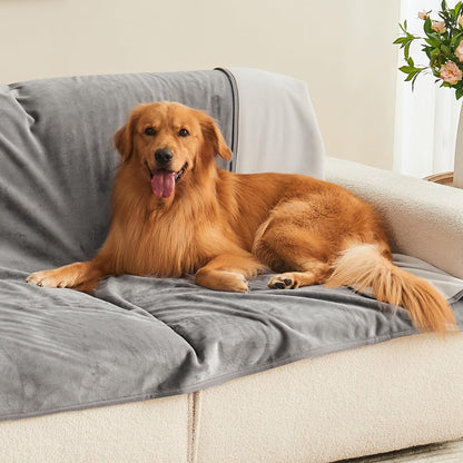 Waterproof Blanket 60"x80" for Adults, Reversible Waterproof Bed Cover for Dogs Cats Pets, Soft Leakproof Blanket for Bed Couch Sofa Furniture Protector, Dusty Pink/Off White