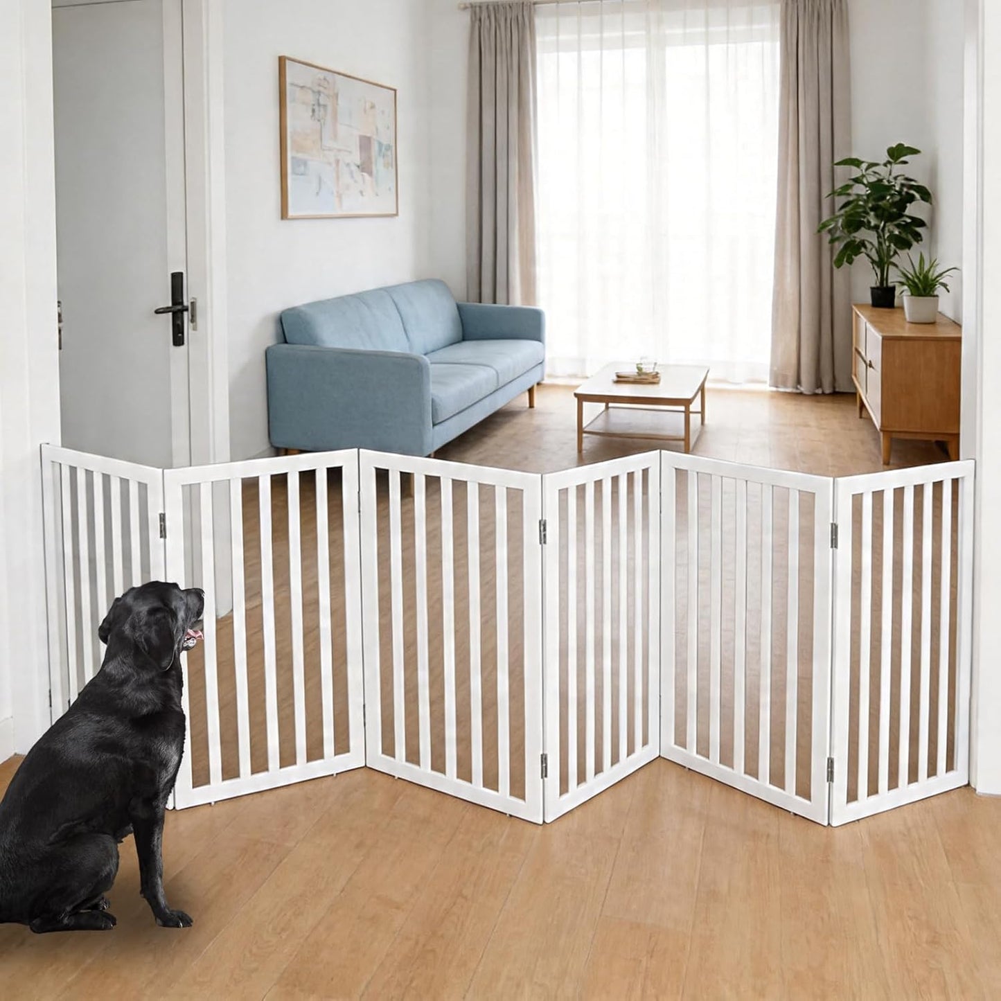 Dog Gate Indoor, Freestanding Dog Fence for The House, Doorways, Hallways,or Stairs,Pet Gate Foldable Wooden,Expandable 24" Height 3 Panels,White