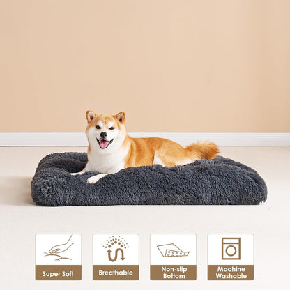 EHEYCIGA Fluffy Dog Crate Bed for Medium Dogs, Plush Faux Fur Crate Pad, Calming Anti Anxiety Medium Dog Bed, Washable Soft Warm Crate Mat with Non-Slip Bottom