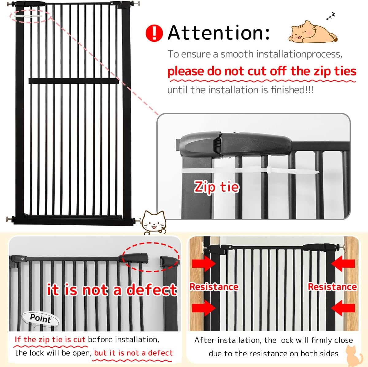 Lumizone Extra Tall Cat Gate 61.02" High Pressure Mounted Extra Wide 30.12"-34.05" (17Sizes) 1.37" Gap No Drilling Auto-Close Tall Pet Gate for Dogs (Black, 30.12"-34.05" W)