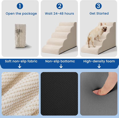 Airpanda Dog Stairs for Small Dogs and Cats – 3 Step Pet Ramp for Couch & Sofa, Non-Slip Dog Steps for Pets, Washable Cover, High-Density Support Foam for Easy Climbing,Beige