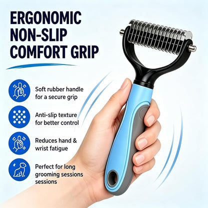 Vivanchor Pet Pro, Dual-Sided Pet Dematting Comb for Dogs & Cats, Grooming Comb for Dogs, Pet Deshedding Brush, Brush Micro Scratching For Removing Loose Hair, Mats, Tangles & Undercoat (Blue)