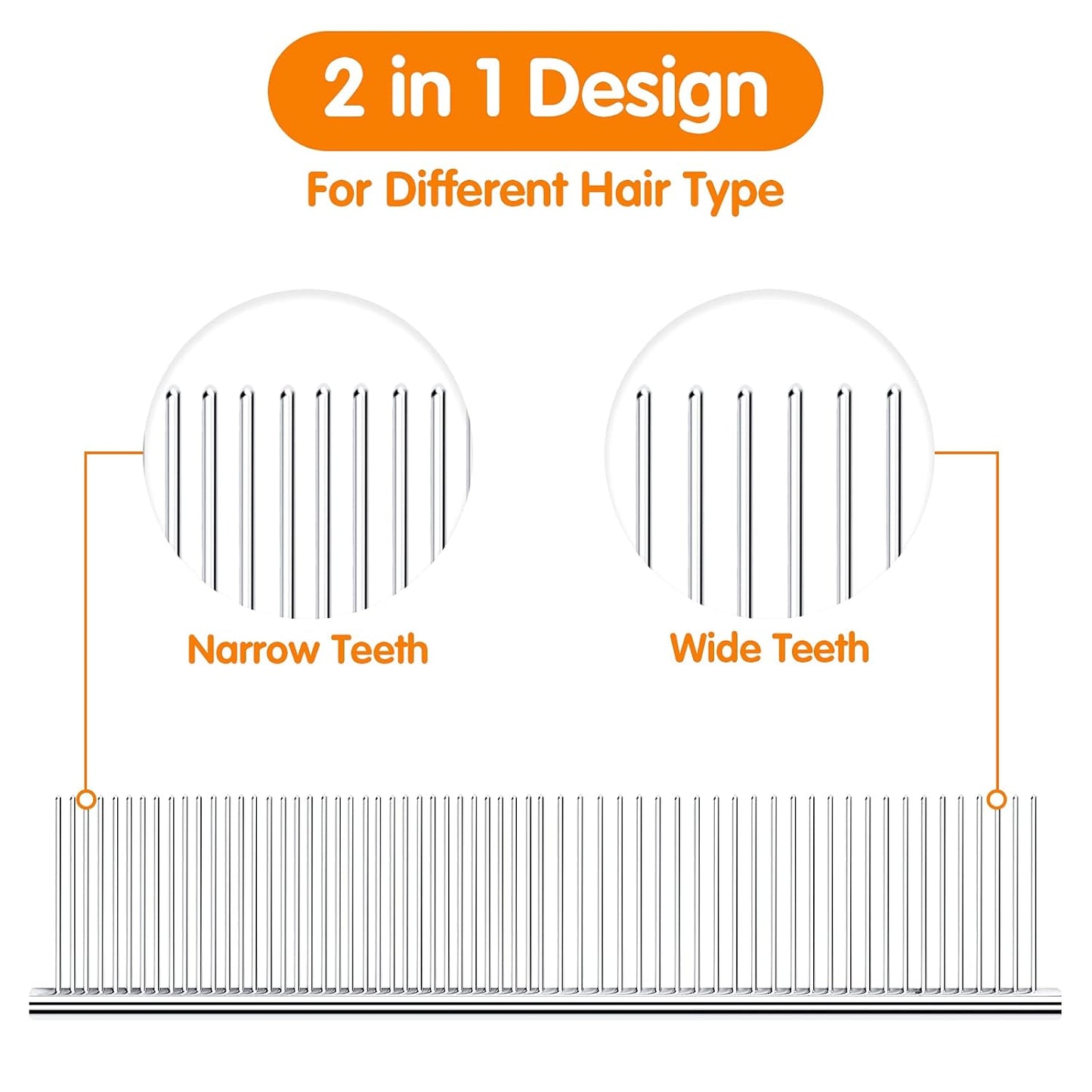 PETTOM Pet Steel Grooming Tool Poodle Finishing Butter Comb 7 1/2-inch L Silver Dog Combs with Rounded Ends Stainless Steel Teeth, Cat Comb for Removing Tangles and Knots