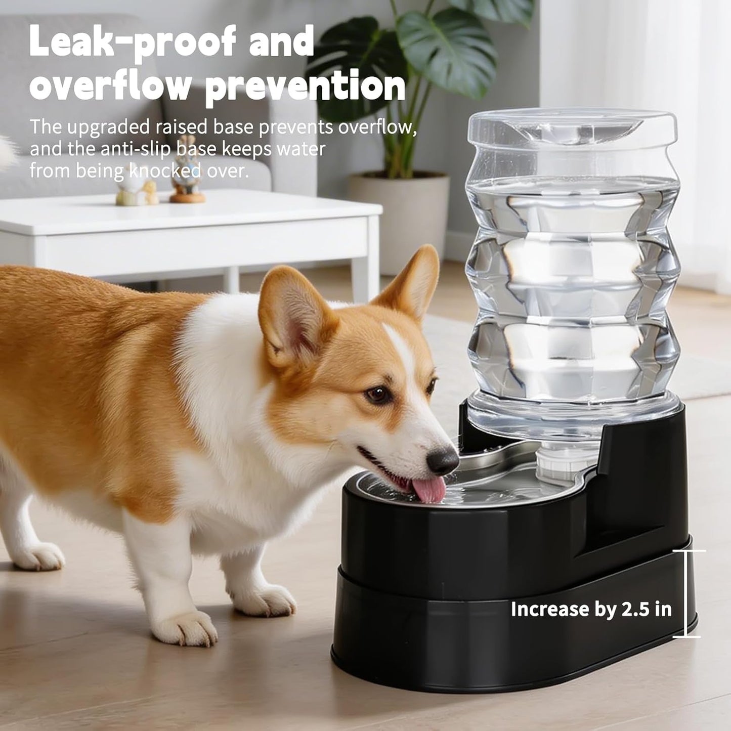 RIZZARI 8L Elevated Pet Water Dispenser – Stainless Steel Gravity Waterer with Auto-Refill Design for Medium and Large Dogs & Senior Pets -Comfortable Drinking Height for Living Rooms,Multi-Pet Homes