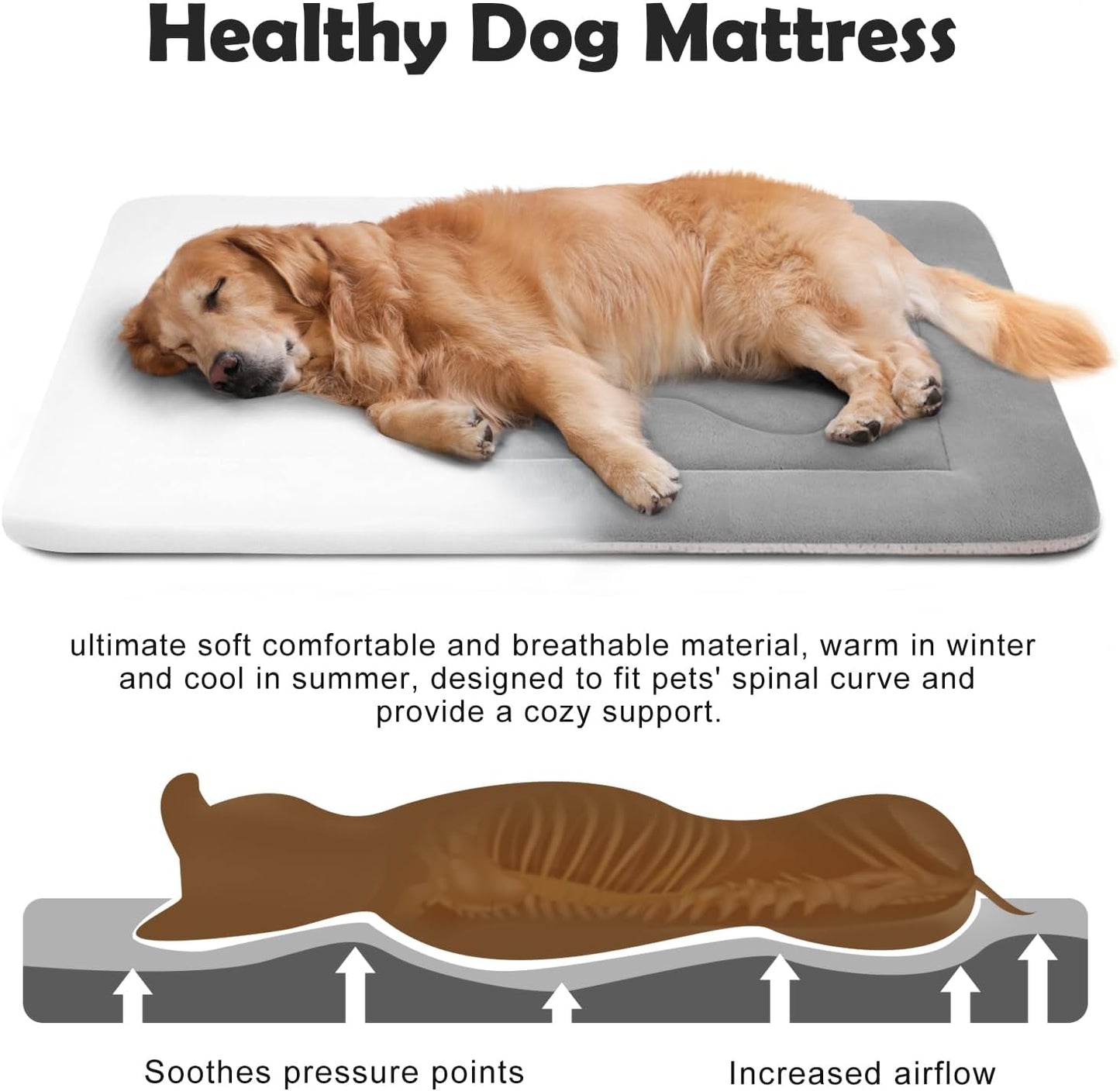 Large Dog Bed Soft Dog Crate Pad Mat 42 in Non-Slip Bottom Washable Dog Sleeping Mattress Pet Beds Cat Bed Kennel Pad, Dark Gray
