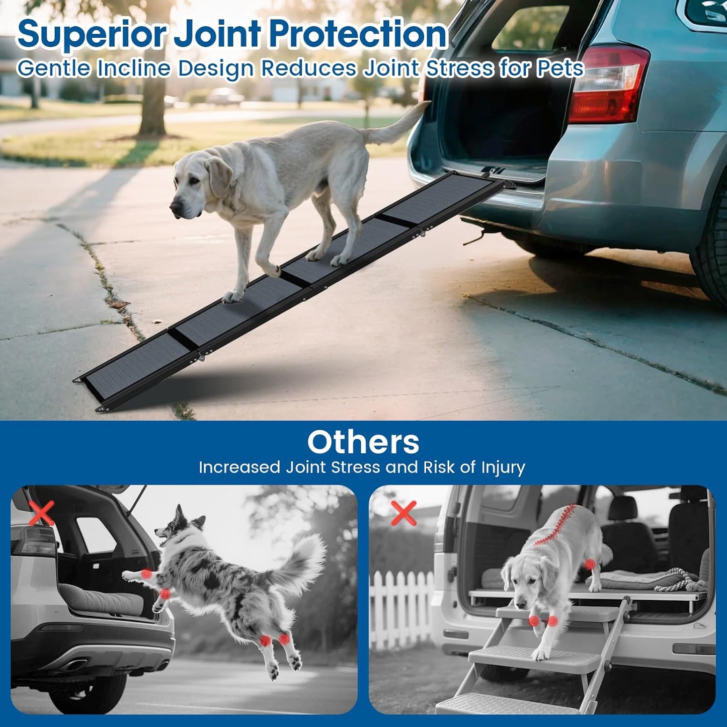 HBTower 63" Long x 17.3" Wide Folding Dog Ramp for Large Dogs Up to 250lbs - Portable Pet Ramp with Non-Slip Surface, Extra Wide Dog Car Ramps for Car, SUV, Truck & High Beds