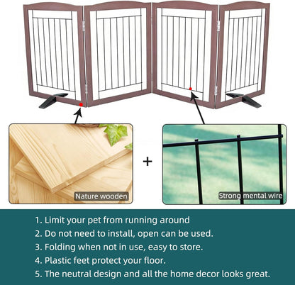 ZJSF Freestanding Dog Fence Indoor, Foldable Dog Gate for Doorways, Stairs or Hallways, Sturdy Wood Extra Wide Pet Gate with Support Feet for The House, White, 24 "Height-3 Panels