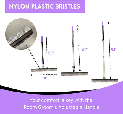 Small Room Groom Carpet Rake, 11" Handle, Portable Carpet Brush for Pet Hair, High Pile Rugs, Stairs, Furniture & Artificial Turf, Compact Groomer Tool