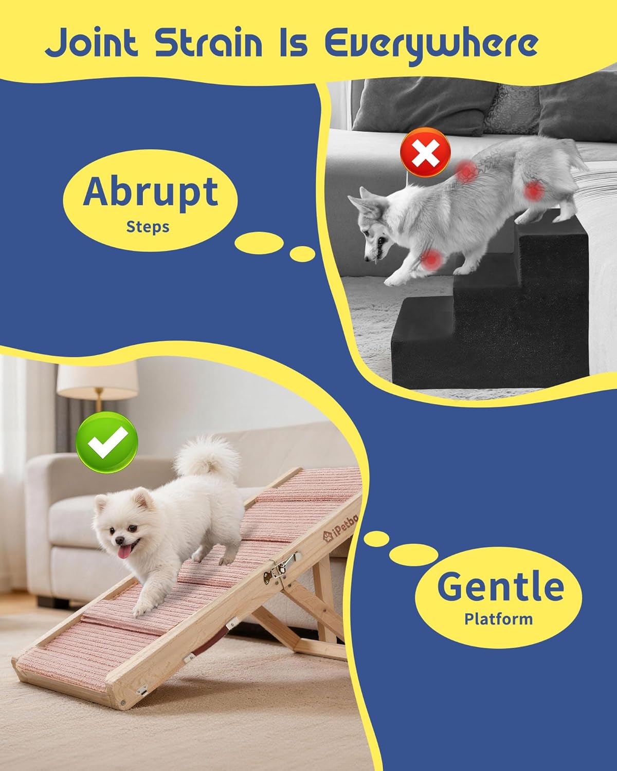 Dog Ramp for Couch - Joint & Spine Support for Small Dogs, 18" Adjustable Height, Anti-Slip & Foldable, Up to 35 lbs