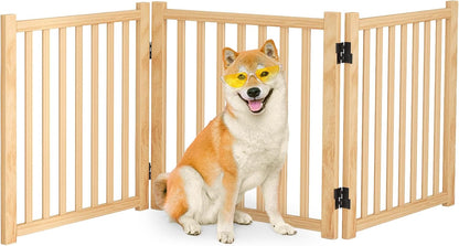 Wooden Freestanding Dog Gates,23" H Foldable Wood Pet Gate Indoor, No-Painted Puppy Gate for Doorways, Stairs, 23" Height-2 Panels