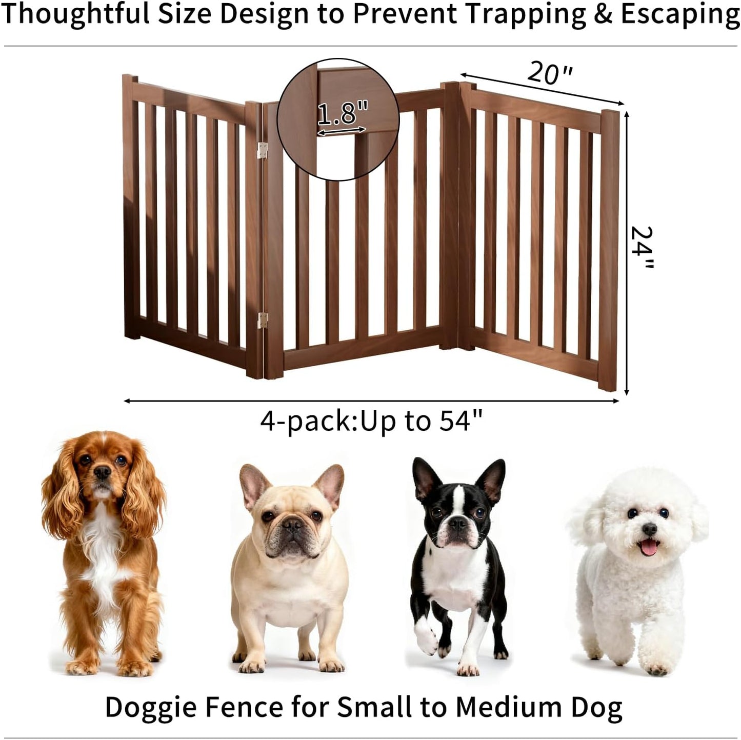 2-Panel Solid Wood Dog Gate - Freestanding Folding Pet Gate for Doorways, Stairs, Indoor, 24" Height, No Installation Needed, Natural Wood