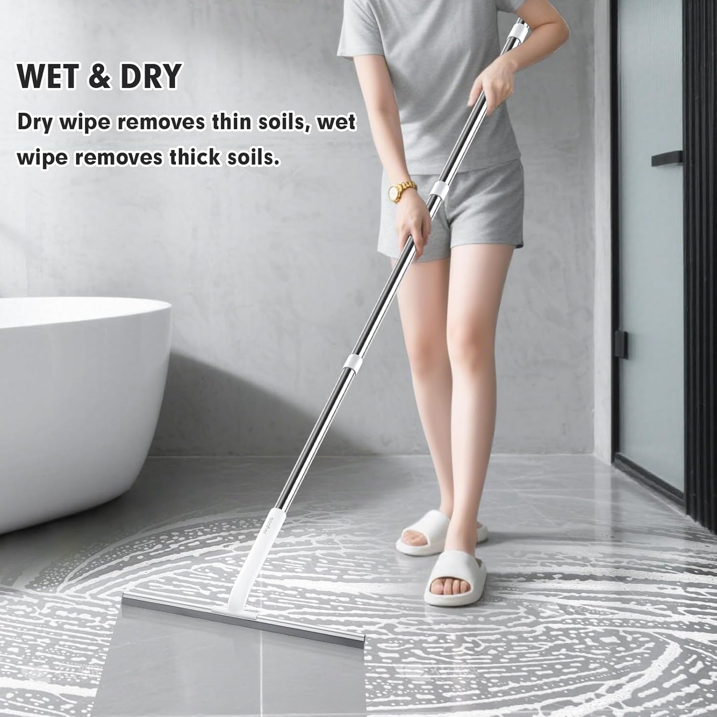 Rubber Squeegee Broom for Floor,62" Long Handle Window Squeegee, Silicone Pet Hair Remover,Magic Squeegee Broom for Indoor Cleaning,Cleans Glass, Hair, fine dust, Liquids, Suitable Smooth Floors, Rugs