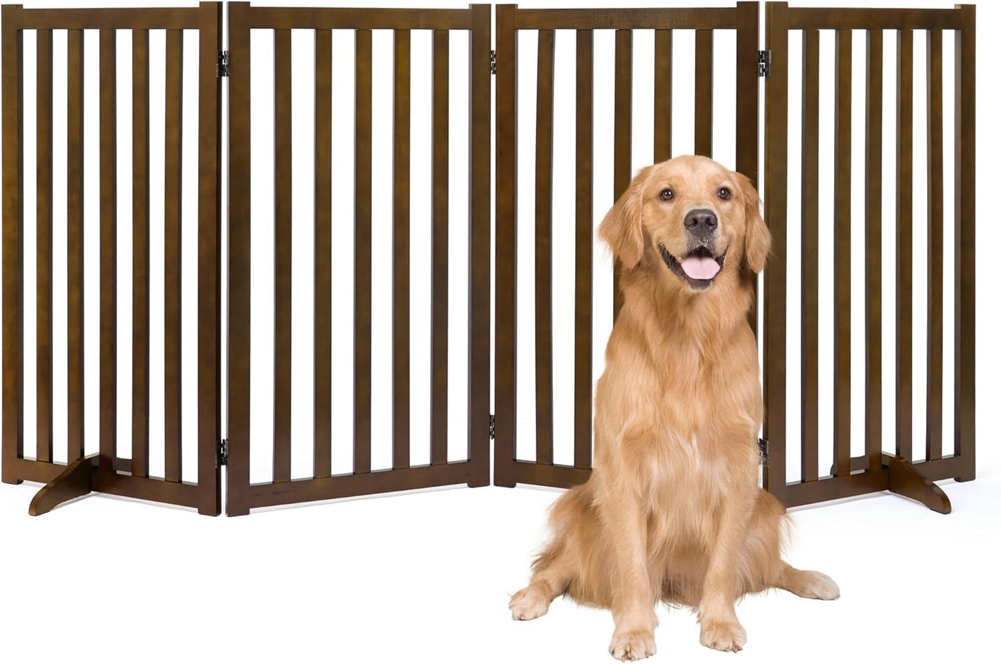 36" Height Extra Tall Freestanding Pet Gate, Solid Wood Folding Safety Fence Wooden Dog Gate with 2 PCs Support Feet Ideal for Stairs, Doorways, Halls, Kitchens, Heavy Duty Gates, 3 Panels, Oak