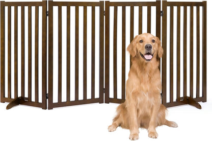 36" Height Extra Tall Freestanding Pet Gate, Solid Wood Folding Safety Fence Wooden Dog Gate with 2 PCs Support Feet Ideal for Stairs, Doorways, Halls, Kitchens, Heavy Duty Gates, 3 Panels, Oak