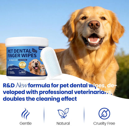 Dog & Cat Tooth Brushing kit - 60Ct Dog Toothbrush & Toothpaste Alternatives, Dental Care Wipes, Heavy Duty Teeth Cleaning, Remove Tartar & Plaque, Breath Freshener