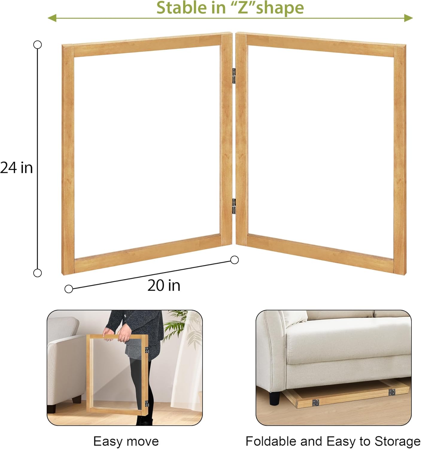 LZRS Clear Dog Gate for Indoor Use - Transparent Pet Fence with Solid Hardwood and Plastic Board, Stylish & Durable freestanding Pet Gate for Doorways, Stairs and Hallways-2 Panel Cherry