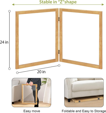 LZRS Clear Dog Gate for Indoor Use - Transparent Pet Fence with Solid Hardwood and Plastic Board, Stylish & Durable freestanding Pet Gate for Doorways, Stairs and Hallways-2 Panel Cherry