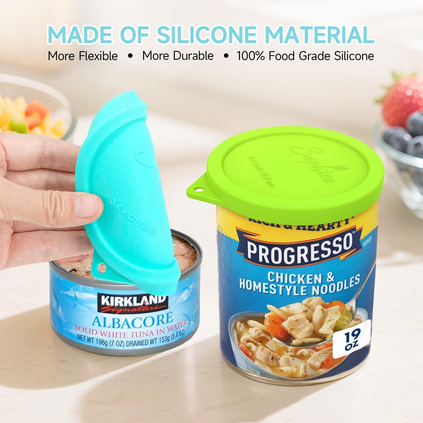 4PCS 3-inch Silicone Can Lids for Goya | Van Camp's | Chef Boyardee | Bush's Best | Farmer's Market Can, Tight Seal Cover for Canned Good, Can Toppers, Reusable Food Saver Lid (Can NOT Included)