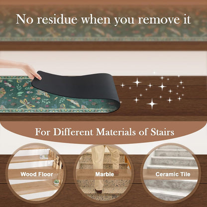 OJIA Insect Print Stair Treads Non Slip Stair Runners for Wooden Steps Indoor, 15PCS 8"x30" Rubber Backing Carpet Treads for Wood Stairs Staircase Step Treads for Kids & Dogs, Stair Covers, Black