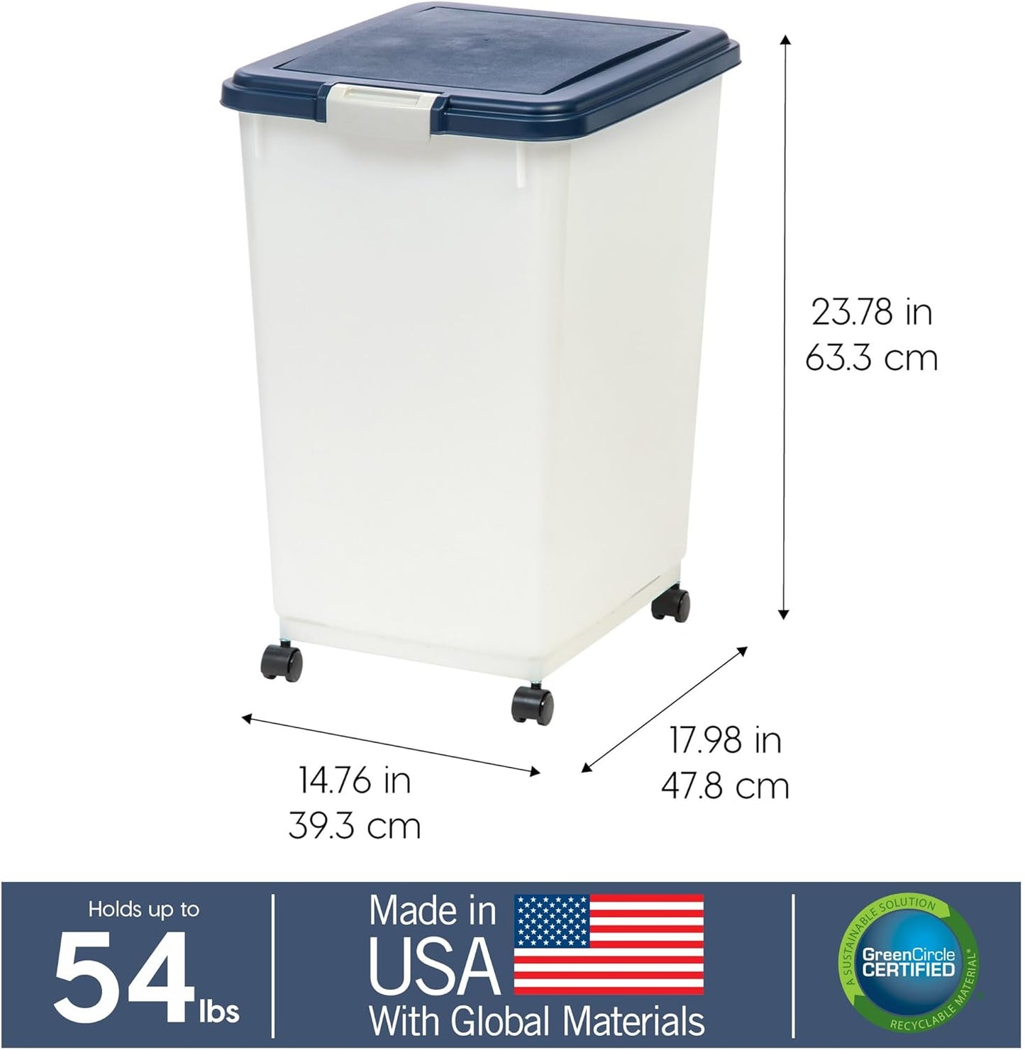 IRIS USA Airtight Dog Food Storage Container, Up to 30 lbs, Attachable Wheels, for Dog Cat Bird and other Pet Food Storage Bin, Keep Fresh, Easy Mobility, BPA Free, Black