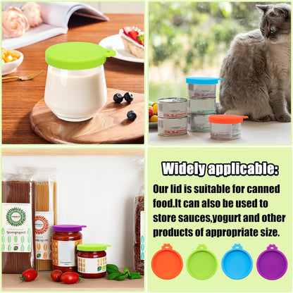 PINE & LINEN 4 Pcs 2.5inch Durable Pet Can Lids, Silicone Small Pet Can Covers Waterproof Cat Food Cans Lids for 3 oz Cat Food Cans（Yellow+Red+Pink+Blue）