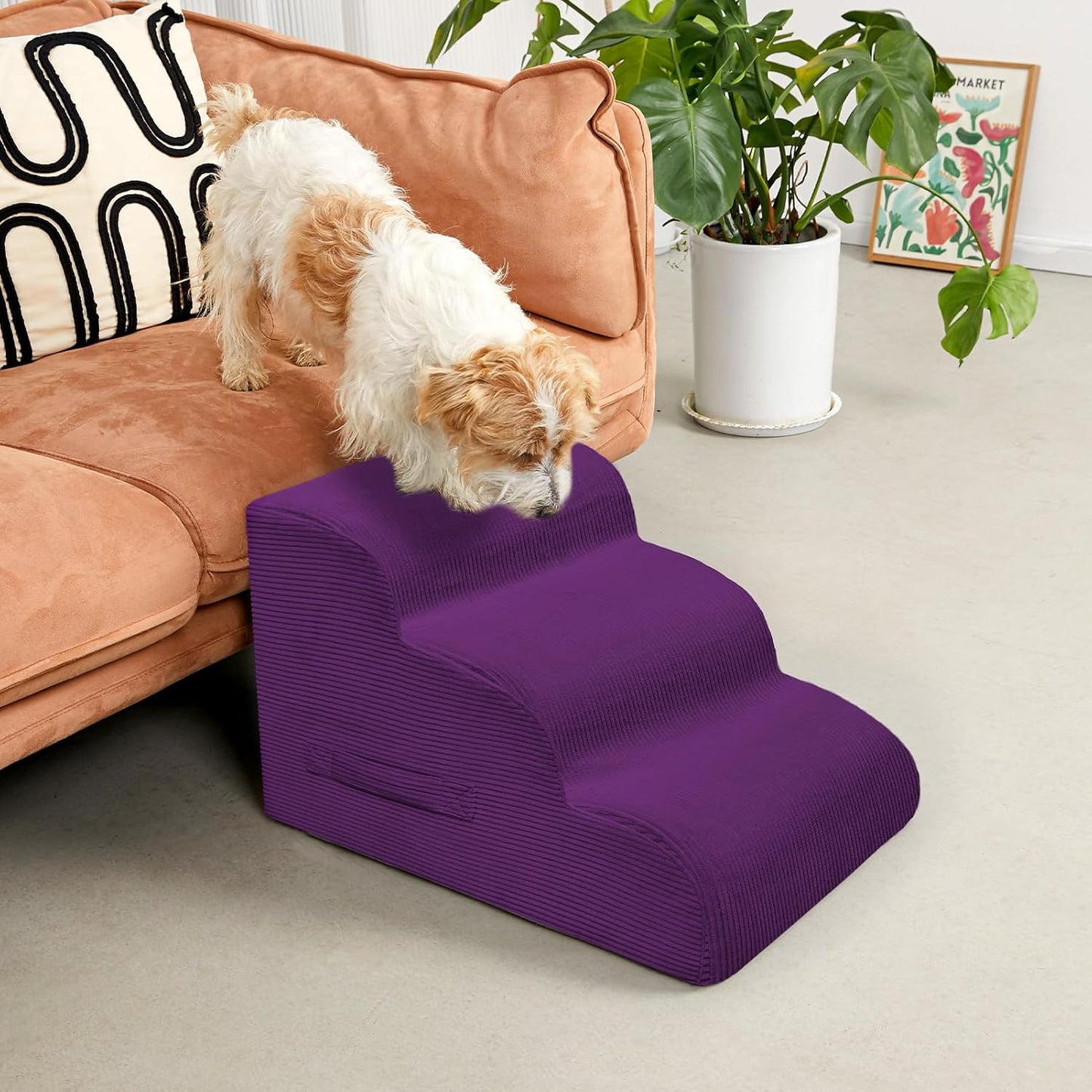 Mesa Lemon Dog Stairs & Steps for High Beds, 3 Steps High Density Foam Waterproof Dog Ramp for Small Dogs and Cats, Pet Stairs with Removable Washable Cover for Bed, Couch, Sofa and Car (H:16")
