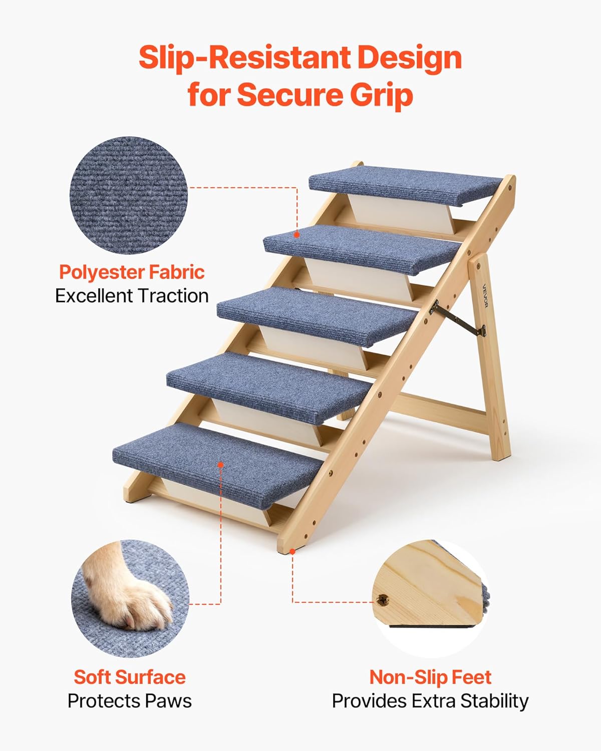VEVOR Wood Pet Stairs, 2-Step Dog Stairs for Beds, Sofa & Cars, 110lbs Load Capacity, Floded Flat Design, Stable & Sturdy Cat & Dog Step Ladder for Small Medium Large Older Pet Puppy Essentials