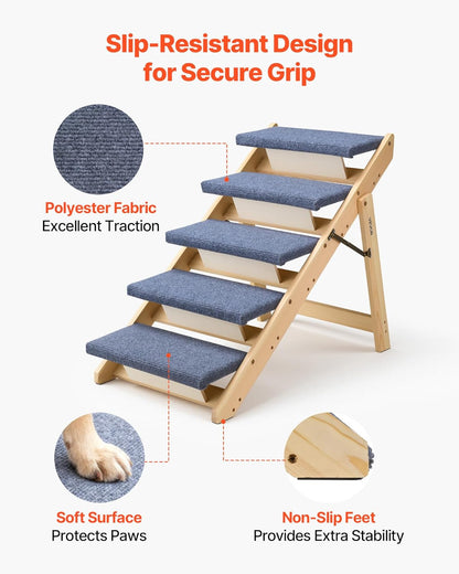 VEVOR Wood Pet Stairs, 2-Step Dog Stairs for Beds, Sofa & Cars, 110lbs Load Capacity, Floded Flat Design, Stable & Sturdy Cat & Dog Step Ladder for Small Medium Large Older Pet Puppy Essentials