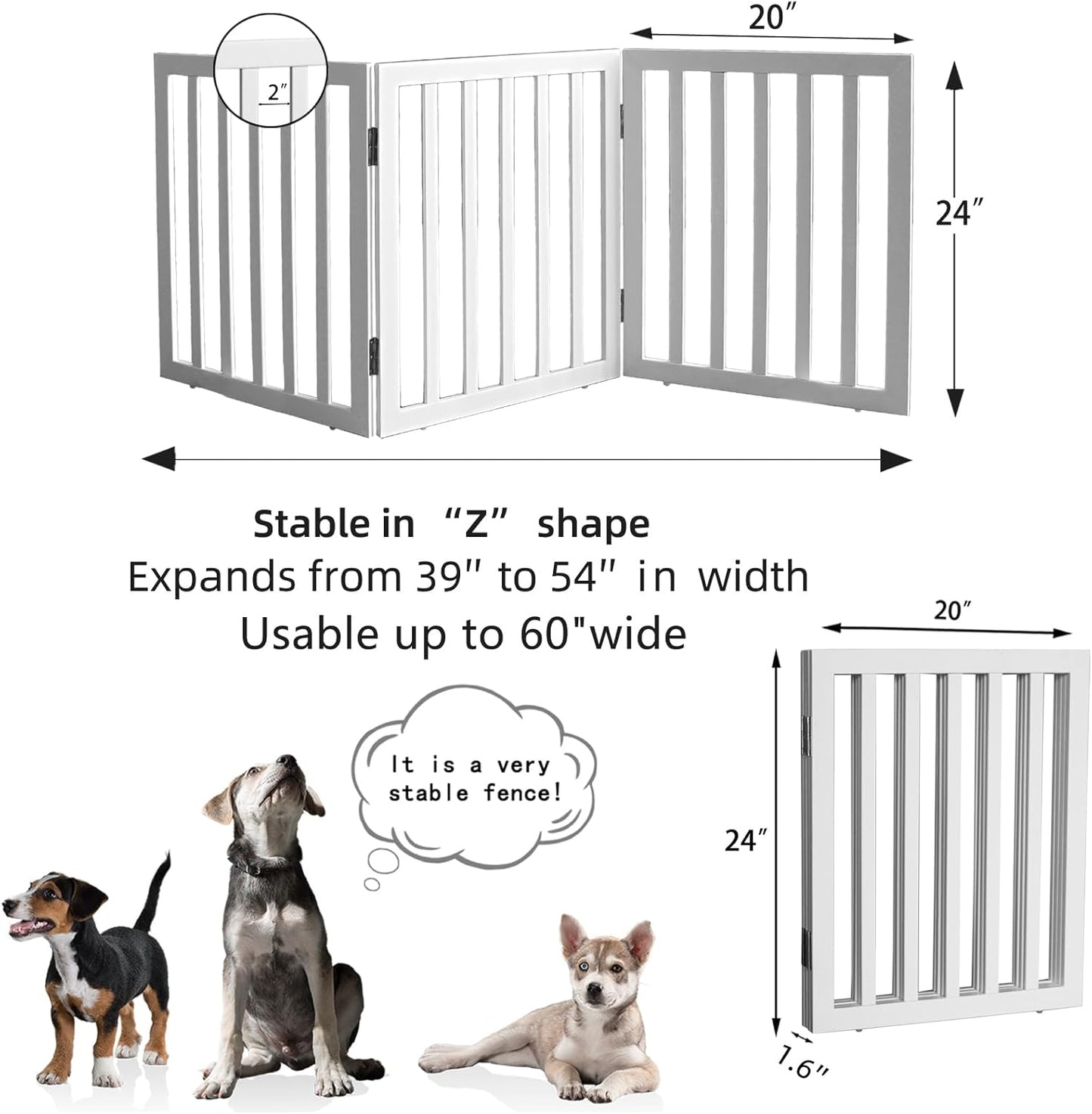 ZJSF Freestanding Indoor Dog Gate for House Foldable Wood Brown Puppy Gate for Doorways Pet Gate for Stairs Extra Wide Pet Fence 24" Height 2 Panels