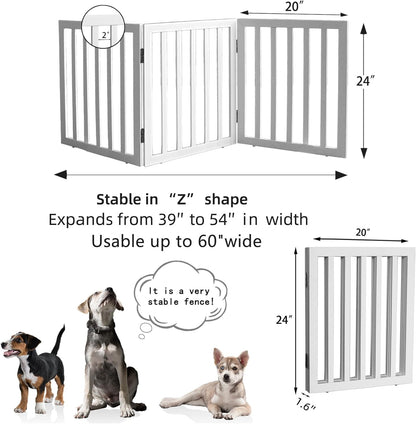 ZJSF Freestanding Indoor Dog Gate for House Foldable Wood Brown Puppy Gate for Doorways Pet Gate for Stairs Extra Wide Pet Fence 24" Height 2 Panels