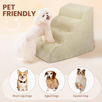 Dog Stairs for Small Dogs, 3 Tiers High Density Foam Dog Ramp, Extra Wide Non-Slip Pet Steps for High Beds Or Couch, Soft Foam Doggie Ladder for Dogs Injured, Older Pets, Small Cats