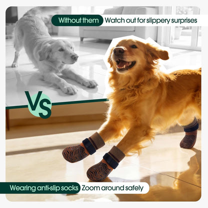 Kuoser Non Slip Dog Socks for Hardwood Floors, Dog Grippy Socks with Double-Sided Traction, Anti Slip Dogs Booties Paw Protectors to Prevent Licking Paws for Small Medium Large Senior Dogs, 4 Pack-M