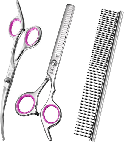 GLADOG Professional 5 in 1 Dog Grooming Scissors Set with Safety Round Tips, Sharp and Heavy-duty Pet Grooming Shears for Cats