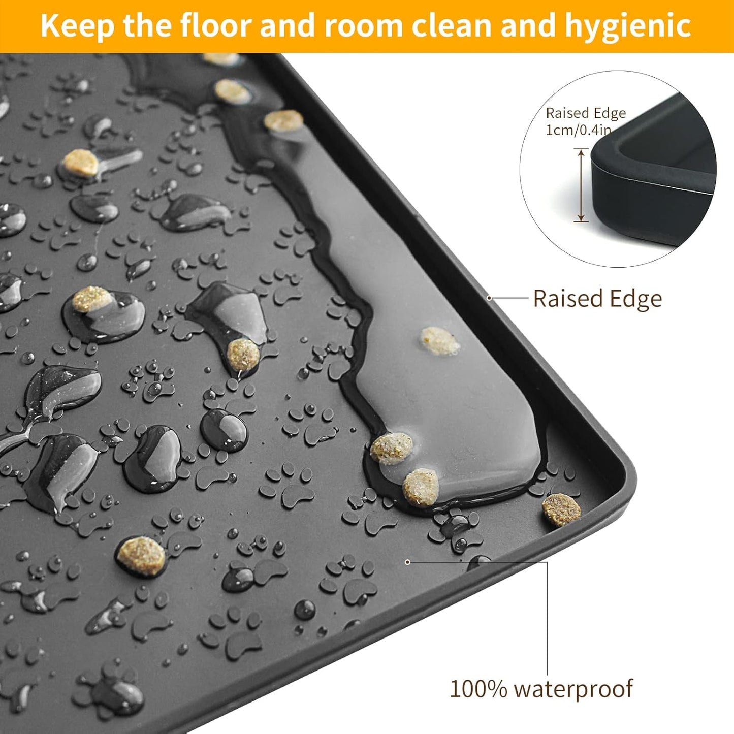 Ptlom Pet Placemat for Dog and Cat, Mat for Prevent Food and Water Overflow, Suitable for Small, Medium and Big Pet, 18" 12", Grey, Silicone