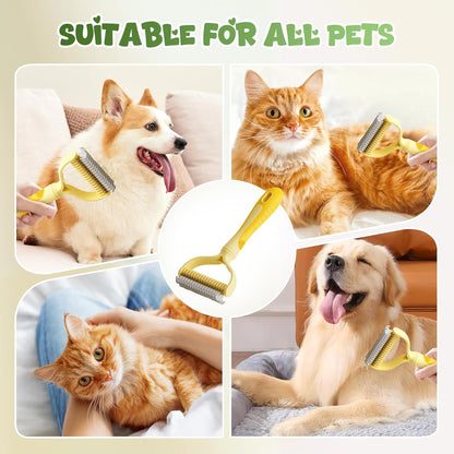 Pet Pro Grooming Tool, Pet Grooming Rake Double Sided Shedding Deshedding Brush for Dogs Cats, Undercoat Rake Dematting Comb for Long Haired Pets with Stainless Steel Teeth