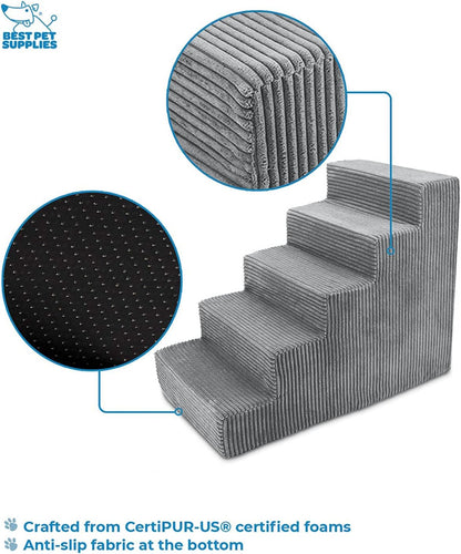 Best Pet Supplies Dog Stairs & Steps - Foam Steps for Small Dogs & Cats, Non-Slip Indoor Balanced Pet Step Support, Dog Ramp, No Assembly, Ash Gray Linen, 2-Step (12-inch Height)