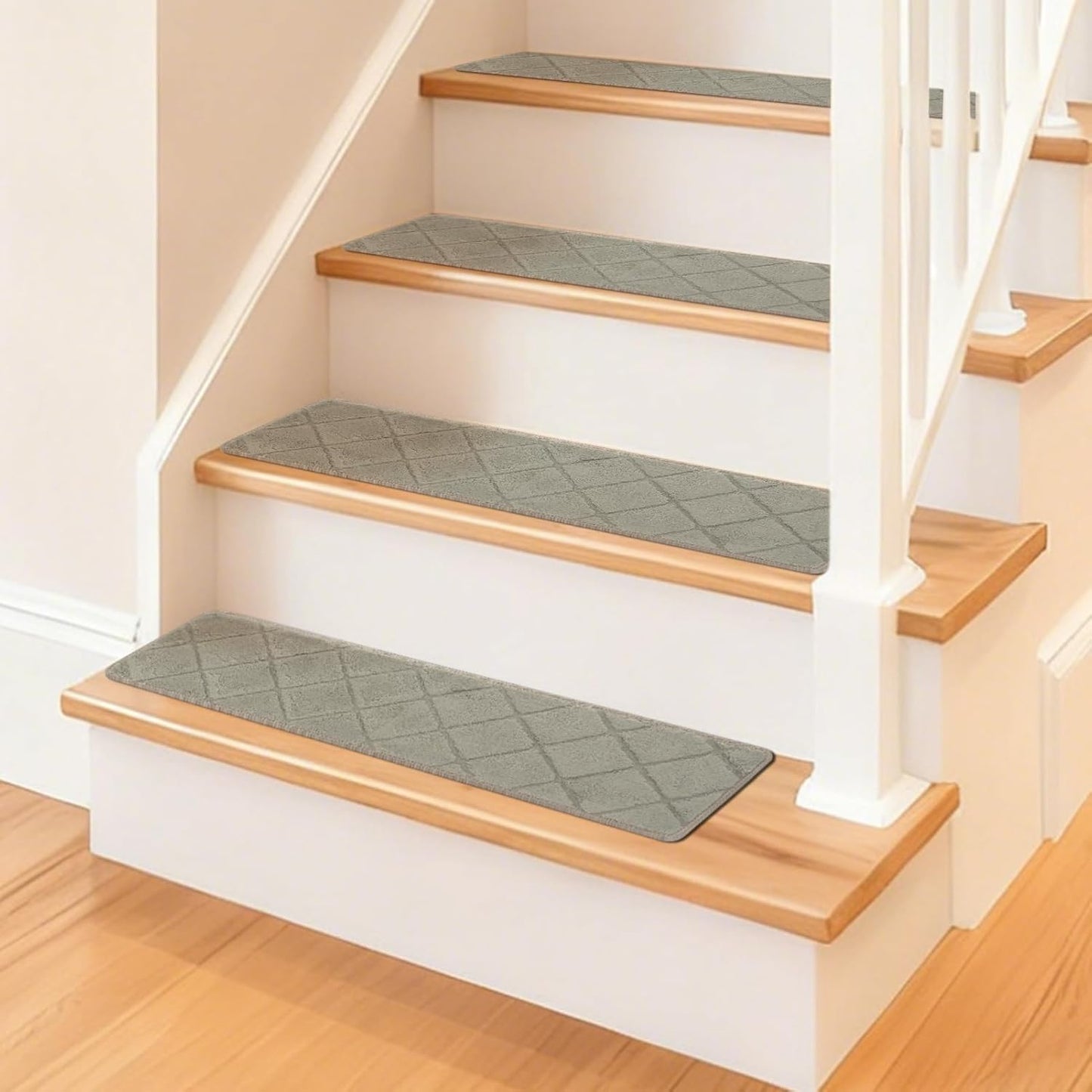 Art3d Stair Treads for Wooden Steps 15Pcs, 8" X 30" X 0.3" Non Slip Stair Runner Rugs with Reusable Adhesive for Elders Kids and Dogs, Washable Peel and Stick Stair Treads Carpet, Gray