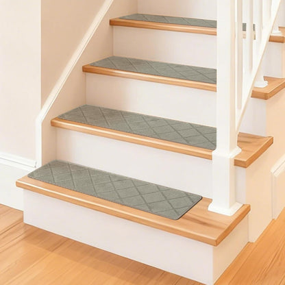 Art3d Stair Treads for Wooden Steps 15Pcs, 8" X 30" X 0.3" Non Slip Stair Runner Rugs with Reusable Adhesive for Elders Kids and Dogs, Washable Peel and Stick Stair Treads Carpet, Gray