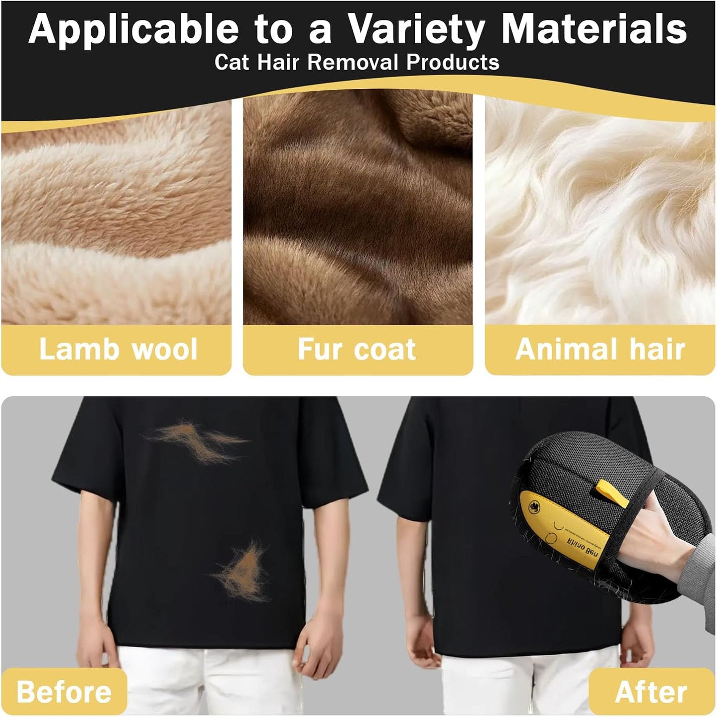 3pcs Pet Hair Remover, Electrostatic Pet Hair Removal Gloves, Reusable Cat & Dog Hair Remover for Couch, Furniture, Carpet, Curtain, Upgraded Animal Fur Removal Tool, Cat Grooming Gloves
